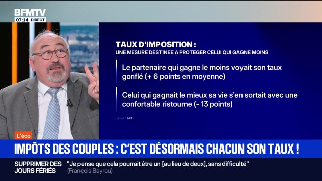 BFM éco : Impôts des couples, c'est désormais chacun son taux ! - 01/09