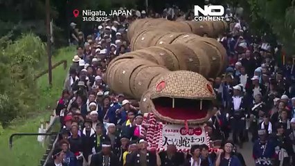 Giant bamboo snake parades through Japanese village