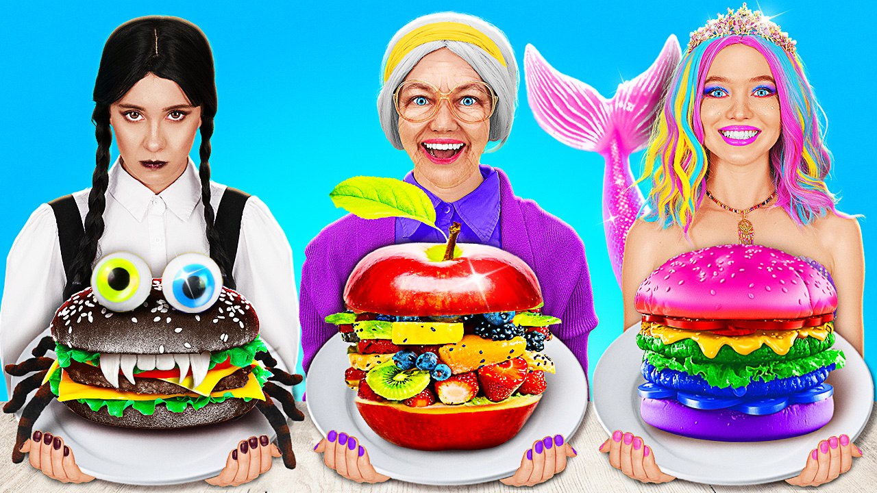 Mermaid vs grandma vs Wednesday. Cooking challenge. Parenting kitchen gadgets