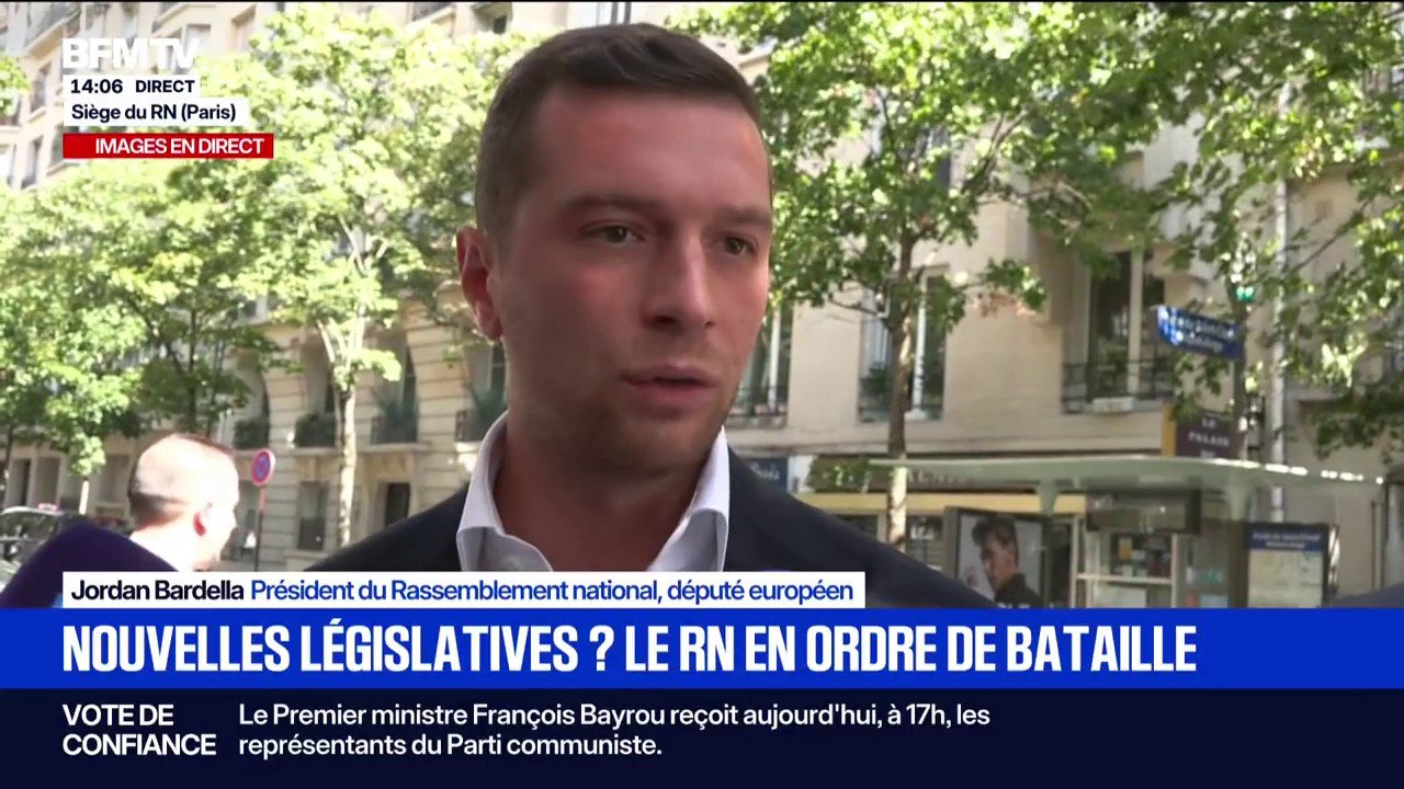 Vote de confiance: "Il peut y avoir de potentielles élections législatives", estime Jordan Bardella