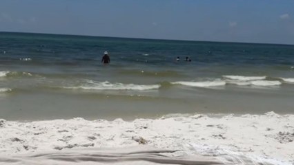 Crab puts full energy into throwing sand at towel on a sunny beach