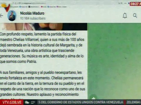 Presidente Nicolás Maduro lamenta la partida física del maestro Chelías Villaroel