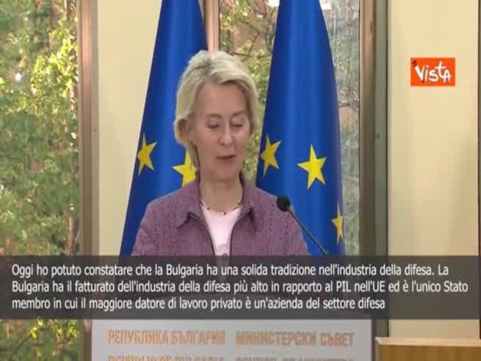 Von der Leyen in Bulgaria: Grazie per supporto a Ucraina, 1/3 delle munizioni prodotto da voi