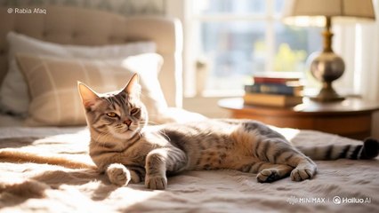“Fluffy cat curled up in a sofa."