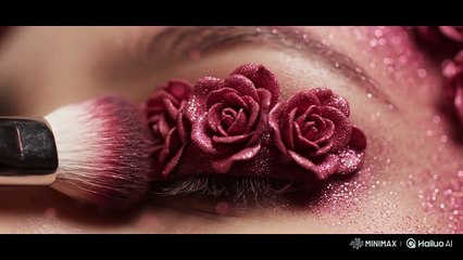 Enter eye shadow material to girl's eye.