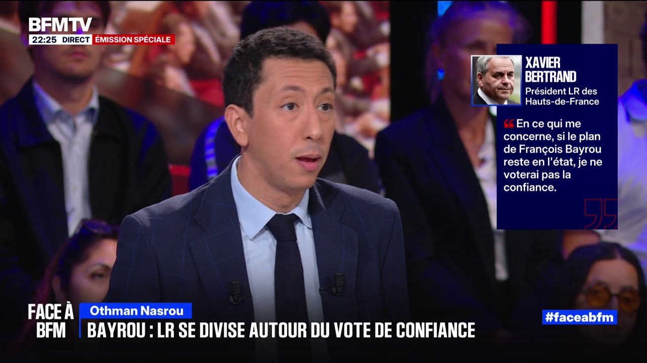 Vote de confiance: "Notre responsabilité est de ne pas mêler nos voix à la gauche, l'extrême gauche et le Rassemblement national", lance Othman Nasrou (Les Républicains)
