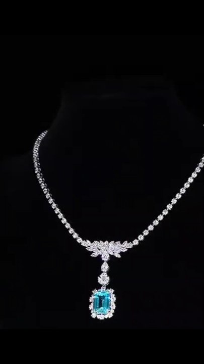 精美珠宝新款奢华实验室培育帕拉伊巴金项链，Fine Jewelry New Style Luxury Lab Grown Paraiba Necklace