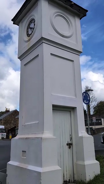 Bodmin's White Clock war memorial looking resplendent after being restored by volunteers and Bodmin Town Council