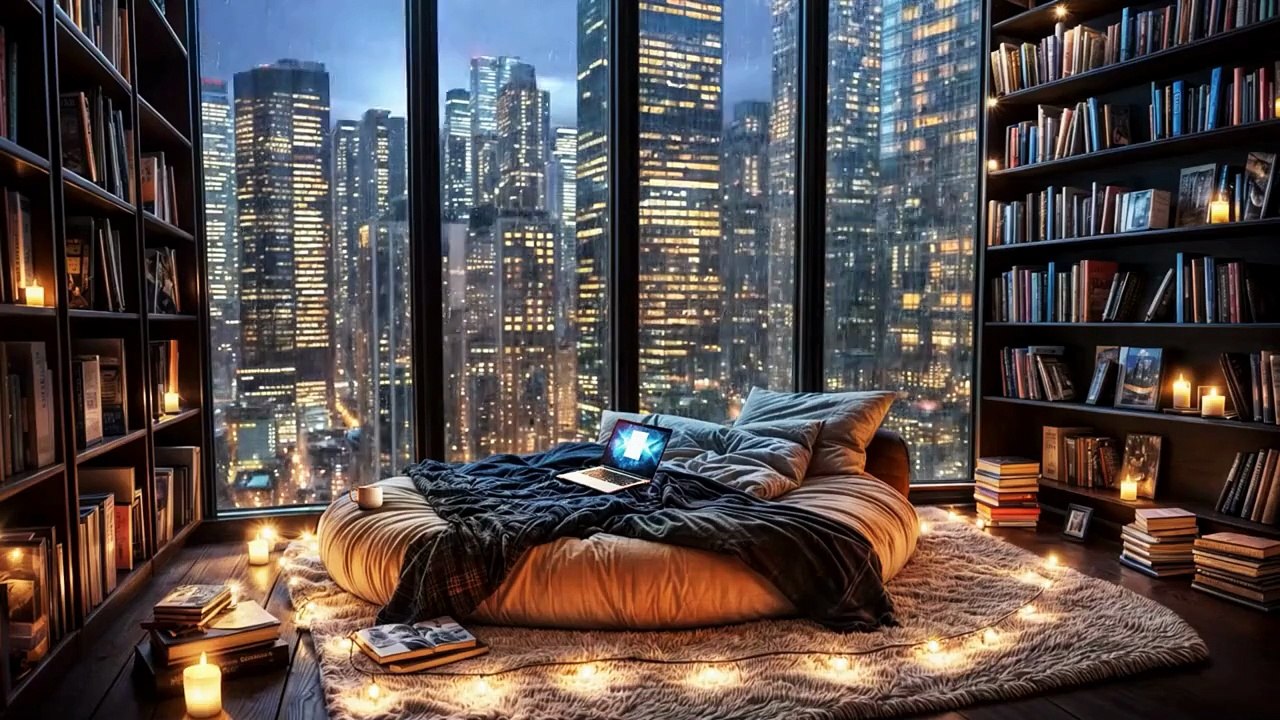 New York Corner Study Room - Rain  Relaxing sound - for Focus and Relaxation rain at Cozy House 🌧️