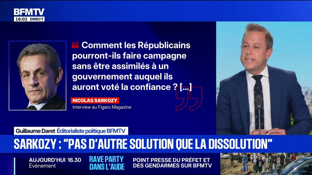 Crise politique: "Pas d'autre solution que la dissolution", estime l'ancien président de la République, Nicolas Sarkozy