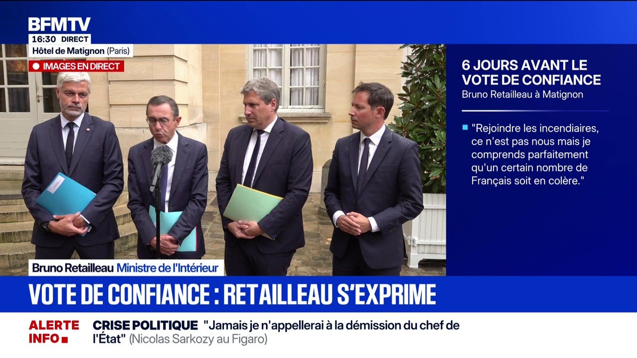 Vote de confiance: "J'ai indiqué pour ma part, le choix que j'avais fait [...] pour ne pas rejoindre celles et ceux qui veulent se comporter comme des incendiaires", fustige Bruno Retailleau (LR)