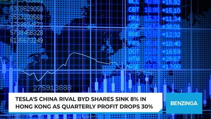 Tesla's China Rival BYD Shares Sink 8% In Hong Kong As Quarterly Profit Drops 30%