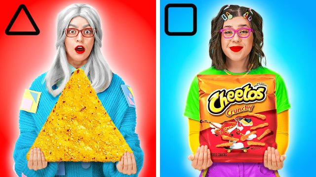 MOI VS MAMIE DÉFI NOURRITURE GÉOMÉTRIQUE *Astuces de Cuisine Simples et Secrètes* par 123 GO! FOOD