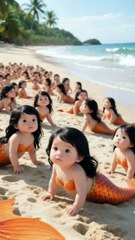 Cute: Little Mermaids dance on the beach