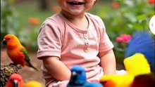 Adorable Baby Smiling Among Colorful Birds | Pure Happiness