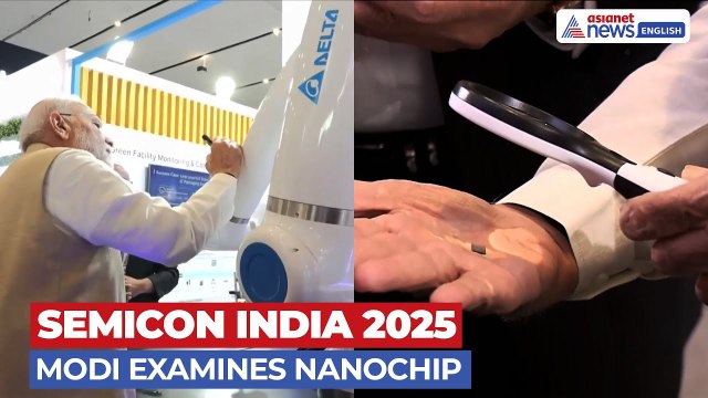 PM Modi Examines Nanochip at Semicon India 2025