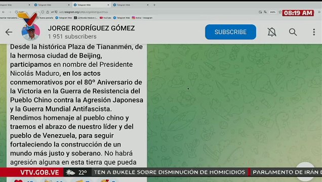 Pdte. AN Rodríguez: Rendimos homenaje al pueblo chino y traemos el abrazo del pueblo venezolano