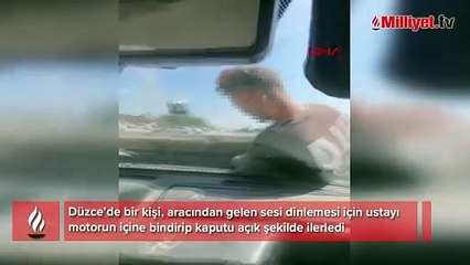 Düzce'de akılalmaz olay! Arızayı bulmak için ustayı motorun içine bindirdi