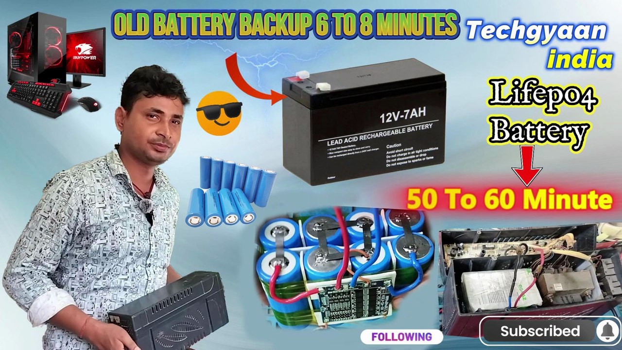 UPS Old Lead Acid Battery 😂Upgrade to Lithium LiFePO4🖥️ | Backup Incrsed from 6 Minutes to 1 Hour |🔋Converting UPS Lead Acid Battery to Lithium LiFePO4 | Long Backup & Better Performance"👌