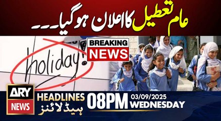 Sindh Announces Two-day Holiday || ARY News 8 PM Headlines || 3rd Sept 2025