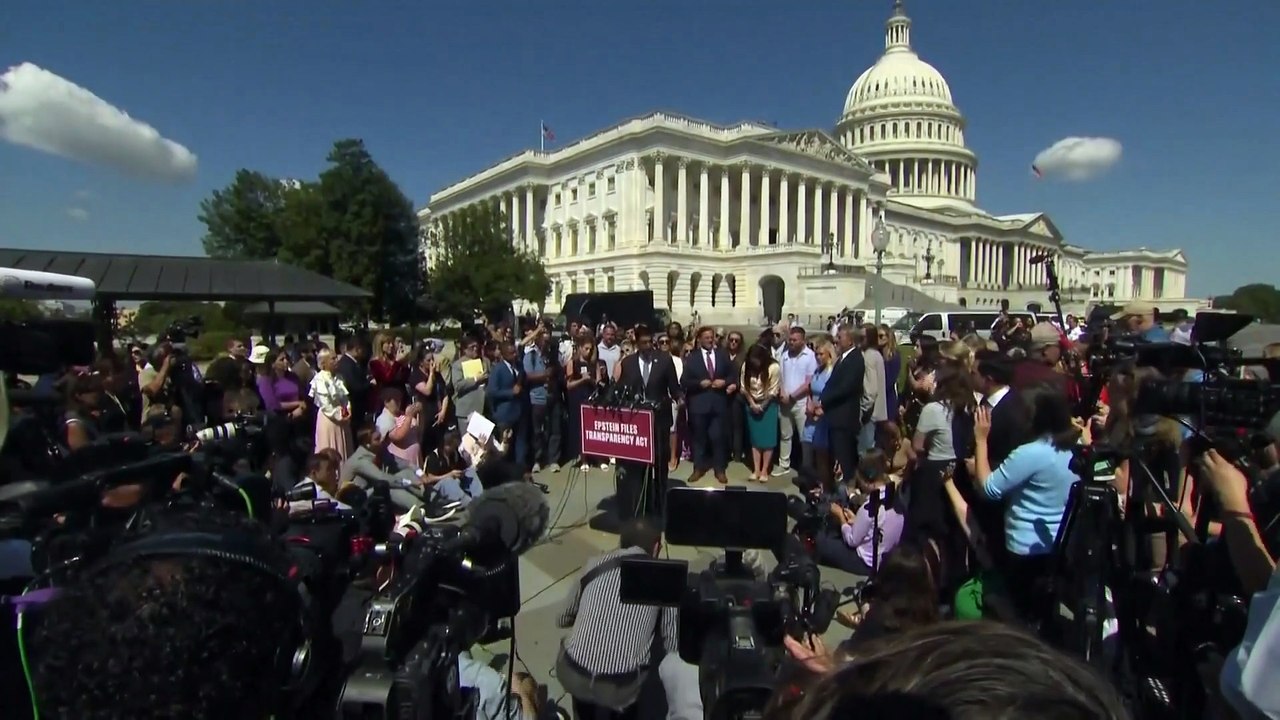 Watch: Jeffrey Epstein Victims and House Members Hold Press Conference Outside the U.S. Capitol