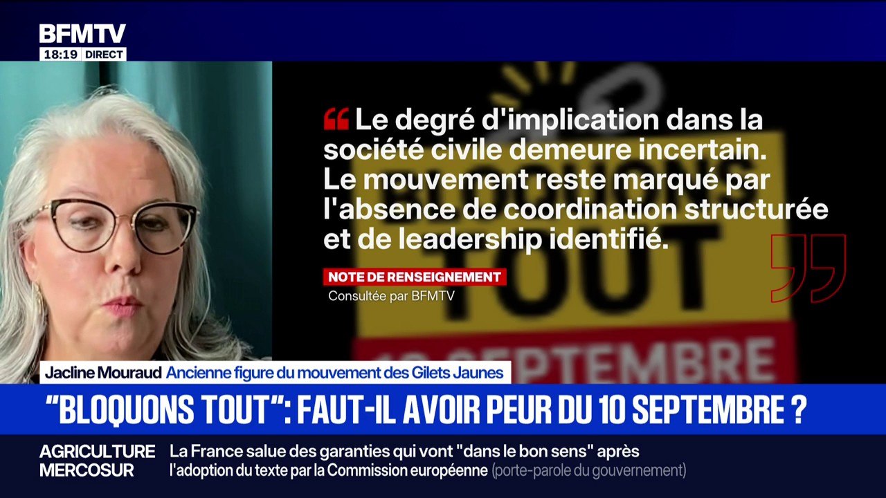 Bloquons tout: "Je crois que le mouvement du 10 septembre aura beaucoup plus d'ampleur que celui des Gilets Jaunes", espère Jacline Mouraud, ancien figure du mouvement des Gilets Jaunes