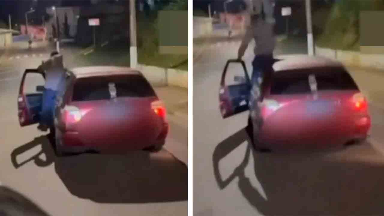 Bestuurder botst met huis nadat hij op het autodak klom tijdens roekeloze stunt