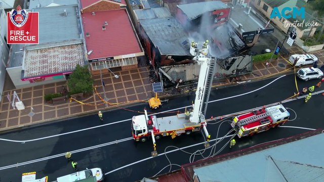 Suspicious fire detroys shops in Moruya's main street, 4-9-25, Batemans Bay Post