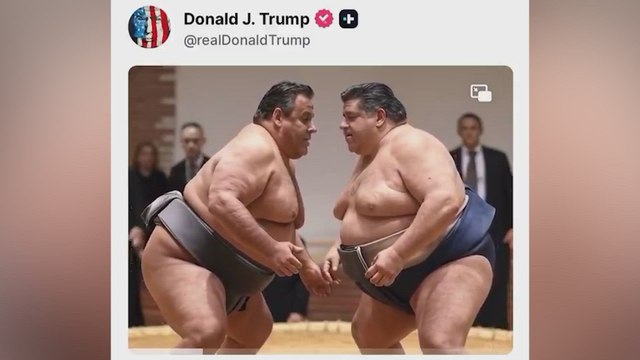 Trump mocks Pritzker and Christie with AI video turning them into sumo wrestlers