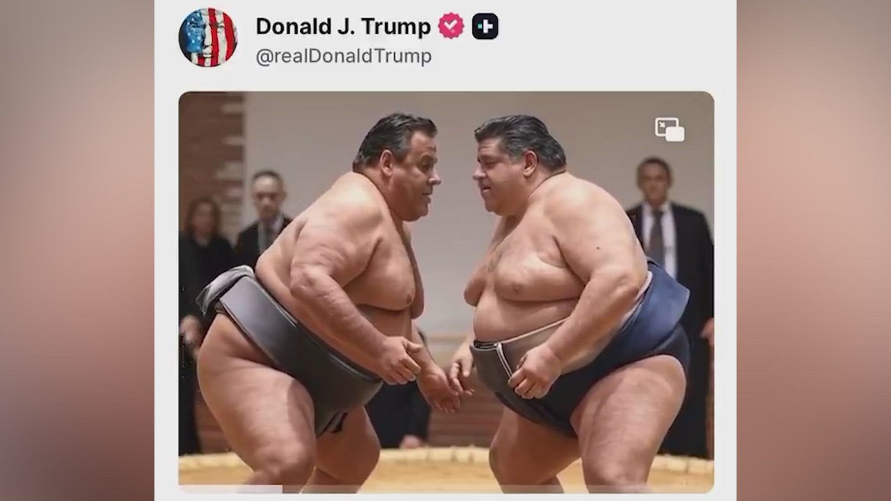 Trump mocks Pritzker and Christie with AI video turning them into sumo wrestlers