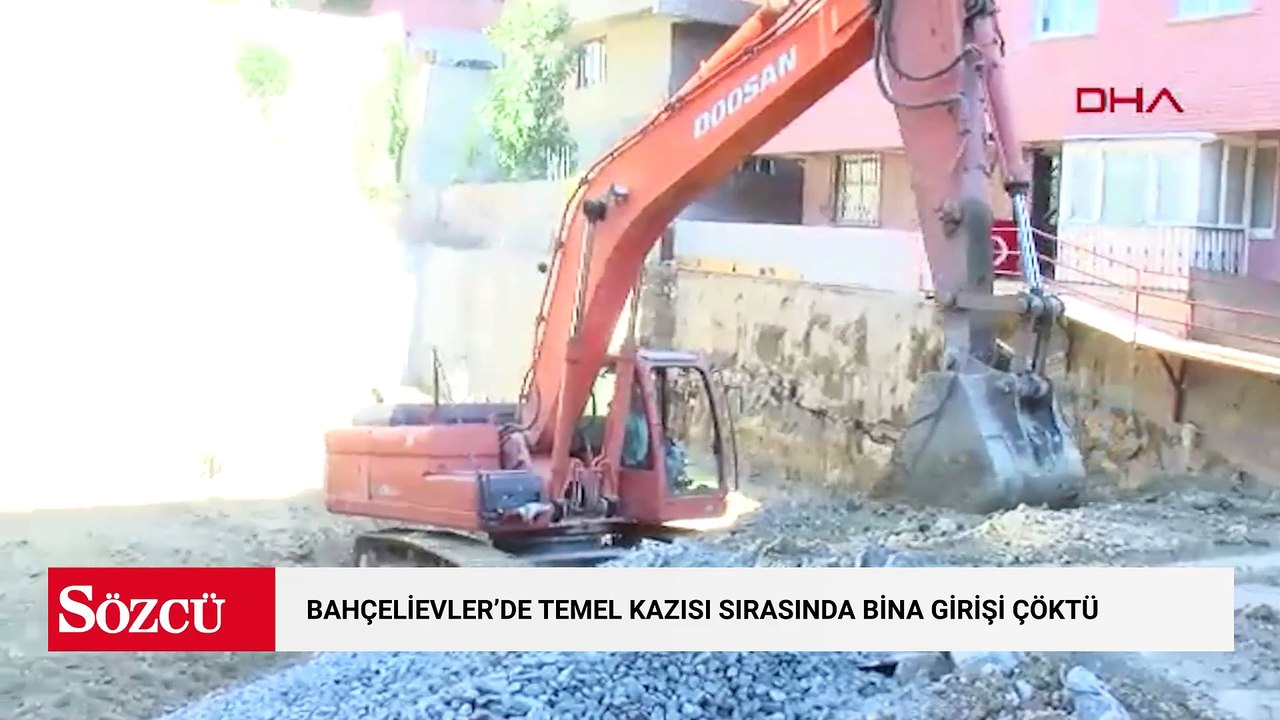 Bahçelievler'de temel kazısı sırasında bina girişi çöktü; evlerine vinçle girdiler