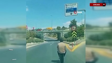 Ankara'da trafijte elektrikli valizle yolculuk yaptı