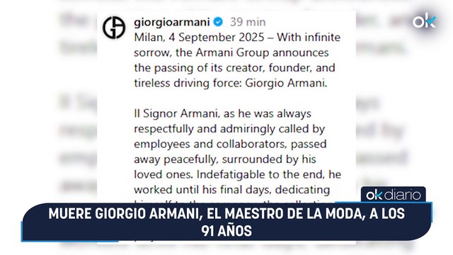 Muere Giorgio Armani, el maestro de la moda, a los 91 años