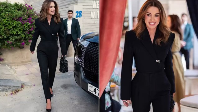 Rania di Giordania, il total black dal sapore rétro è da vera boss