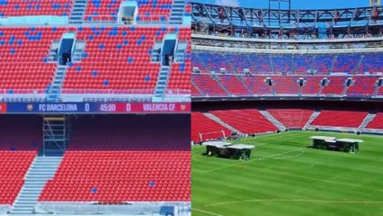 Los videomarcadores del Camp Nou dan una pista de qué día vuelve el Barça al estadio