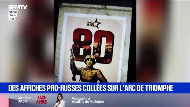 Quatre affiches pro-russes collées sur l'Arc de Triomphe, une ingérence étrangère suspectée