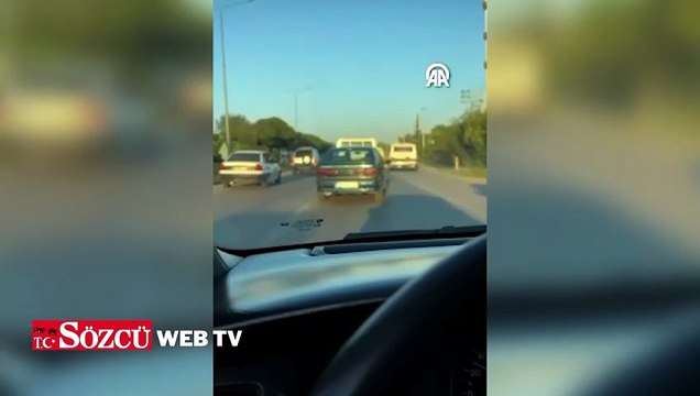 Düğün konvoyunda trafiği tehlikeye düşüren çekici sürücüsüne cezai işlem