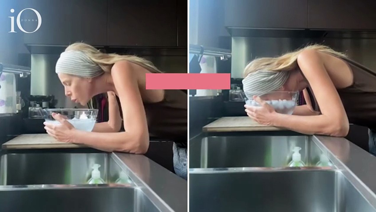 Alessia Marcuzzi prova lo skin icing, trattamento fai da te per la pelle del viso