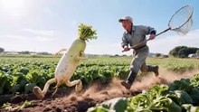 逃走大根と収穫農家さんの収穫劇　The escaped radish and the farmer's harvest drama