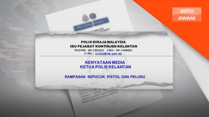 Polis Kelantan tahan lelaki miliki pistol, 36 peluru