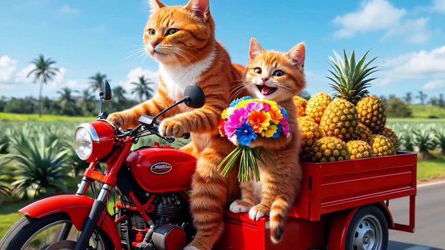 #CuteCat #CatMom Tropical Pineapple Feast! Mama Cat & Kitten Cook Up Juicy Drinks and Sweet Rice 🍍🐾🍚