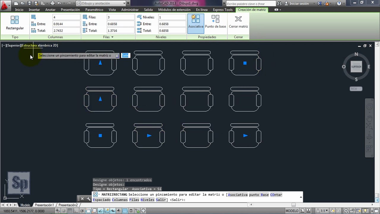 Autocad - Matriz rectangular o cuadrada. Clonar varias veces. Tutorial en español HD