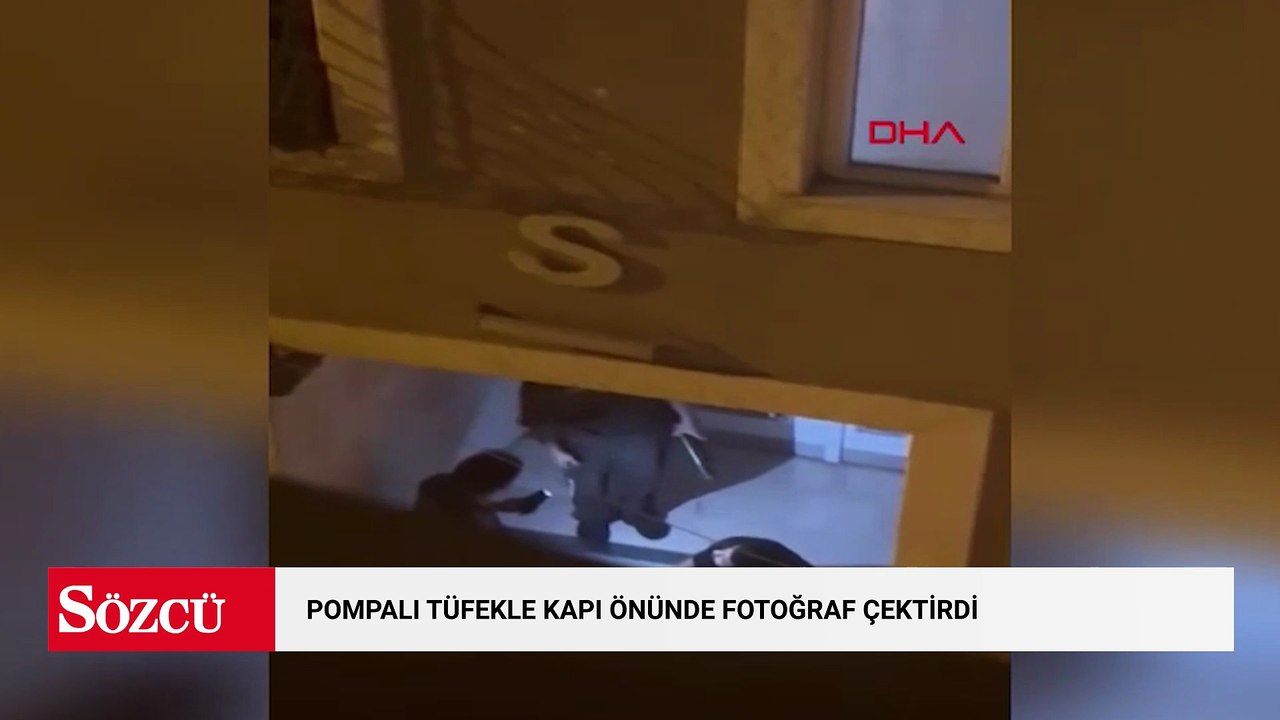 Kağıthane'de pompalı tüfekle kapı önünde fotoğraf çektirdi