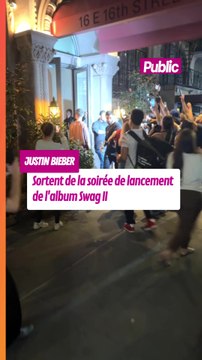 Justin Bieber et sa femme Hailey Bieber sortent de la soirée de lancement de l'album Swag II