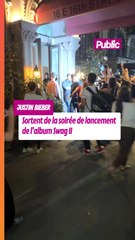 Justin Bieber et sa femme Hailey Bieber sortent de la soirée de lancement de l'album "Swag II"