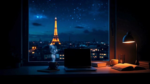 État de Flow Immédiat à Paris 🗼 | 2H de Travail Créatif Nocturne - Piano Doux, Guitare & Vue sur la Tour Eiffel | Pomodoro