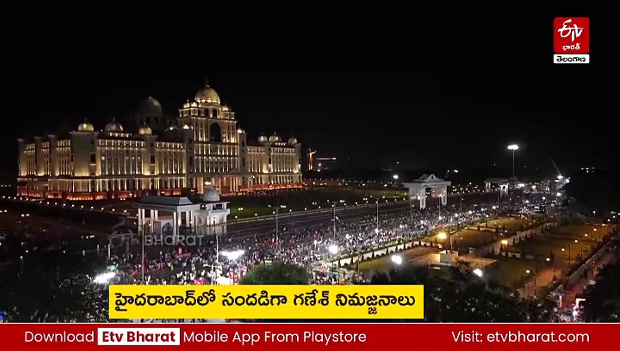 విద్యుత్ వెలుగుల మధ్య మెరిసిపోయిన హుస్సేన్​సాగర్‌ - వావ్ అనిపించేలా డ్రోన్‌ దృశ్యాలు