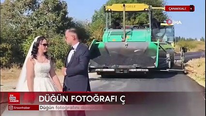 Çanakkale'de düğün fotoğrafını damadın iş yerinde sıcak asfalt dökülürken çekildiler
