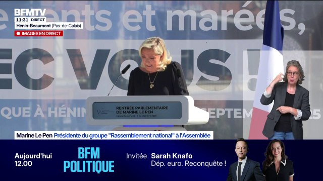 Marine Le Pen: Aucun d'entre nous n'acceptera de céder au piteux chantage du vote de confiance initié par le Premier ministre