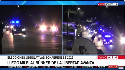 La llegada de Milei al búnker de LLA en Gonnet